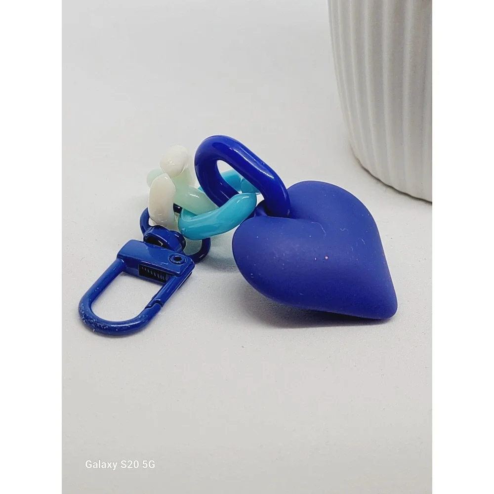 Blue Heart Charm Keychain‎ Dangle Chunky Link Chain Bag Accessory NEW